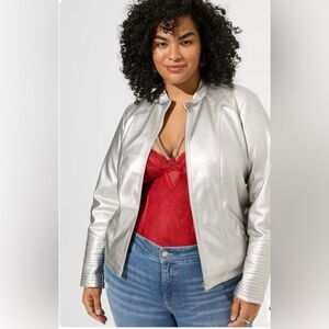 NWOT Torrid Faux leather moto Silver Jacket. Sz 1.